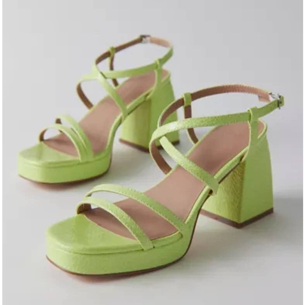 Urban Outfitters Wide Fit Open Toe Strappy Heeled Sandal Neon Lime Green 8